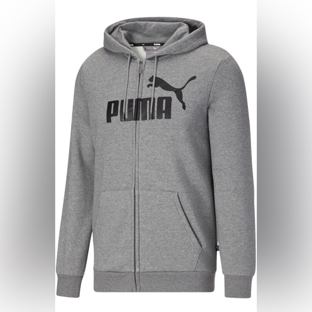 NEW PUMA GRAY Full Zip Casual Hoodie LARGE LOGO